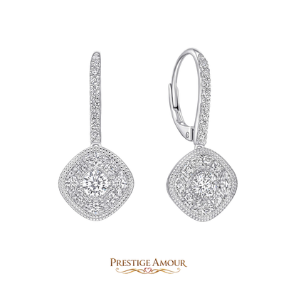 Pavé Stippled French Hook Earrings – Sterling Silver, Triple Plated