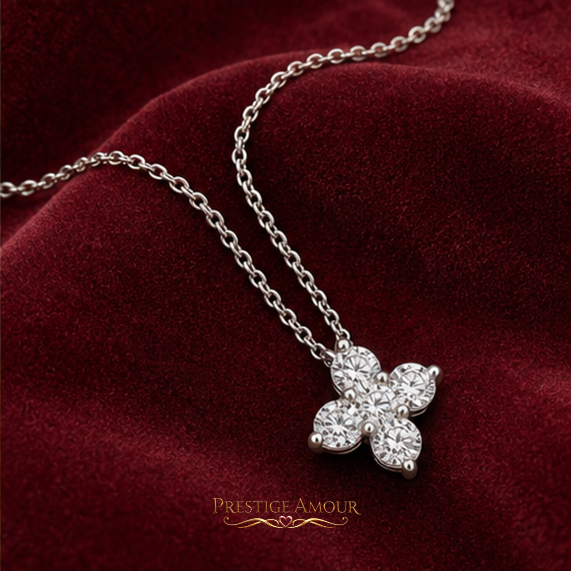Zirconia Cluster Flower Pendant – Sterling Silver, Triple Plated