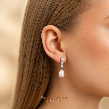 Diamonfire Statement Zirconia Drop Earrings Shell Pearl