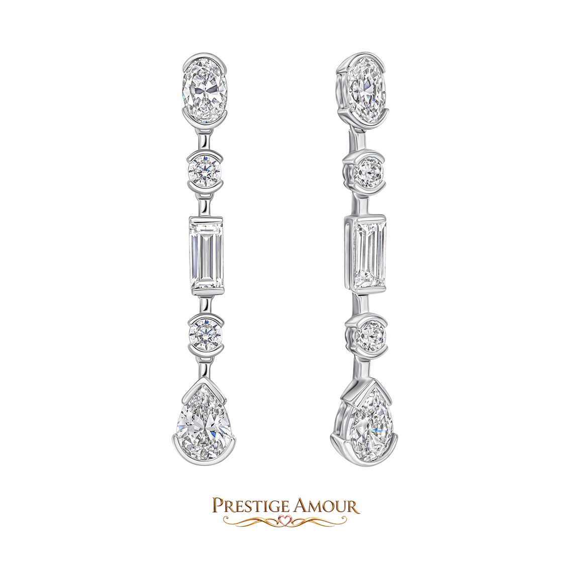 Elongated Half Bezel Drop Earrings – Sterling Silver, Triple Plated