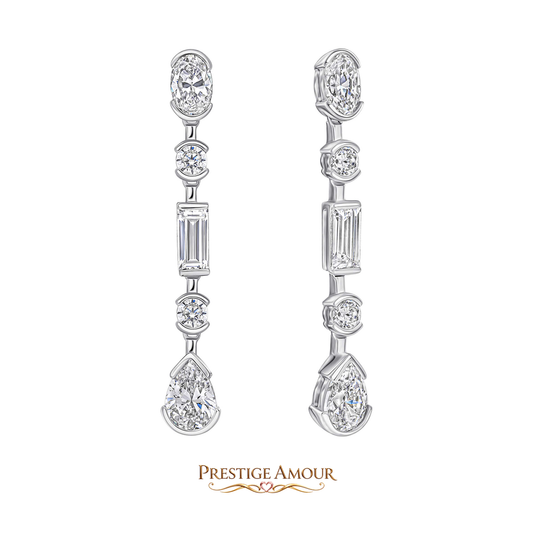 Elongated Half Bezel Drop Earrings – Sterling Silver, Triple Plated