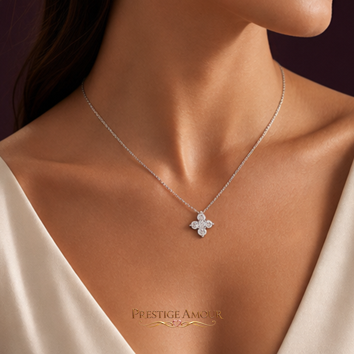 Zirconia Cluster Flower Pendant – Sterling Silver, Triple Plated
