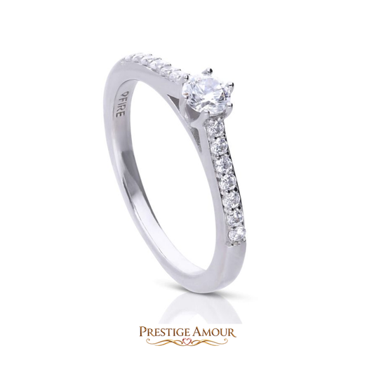 Six Claw Solitaire Ring with Pavé Shoulders