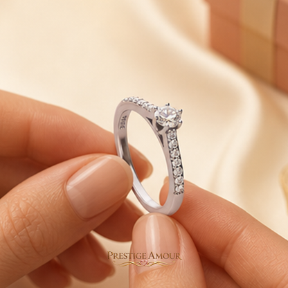 Six Claw Solitaire Ring with Pavé Shoulders