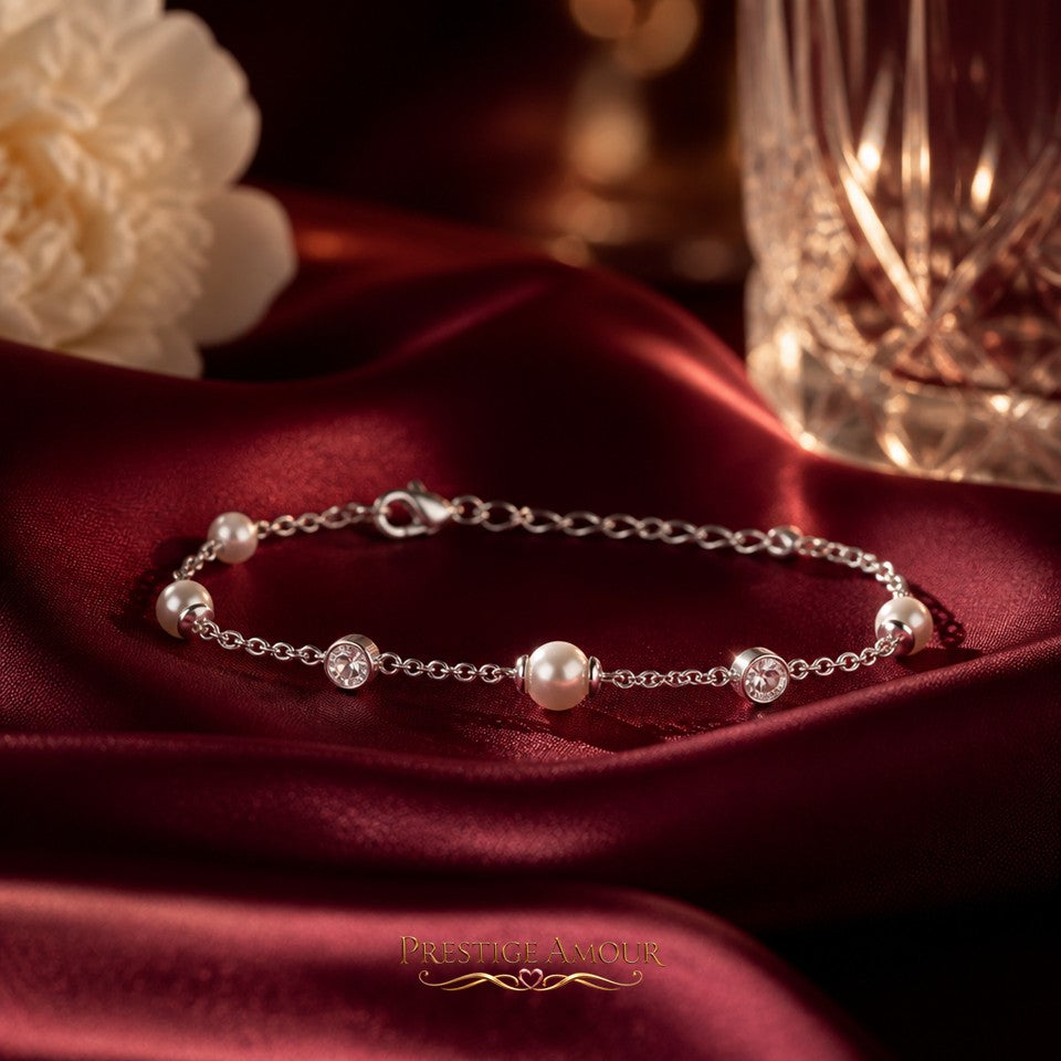 Diamonfire Alternating Shell Pearl and Zirconia Station Bracelet