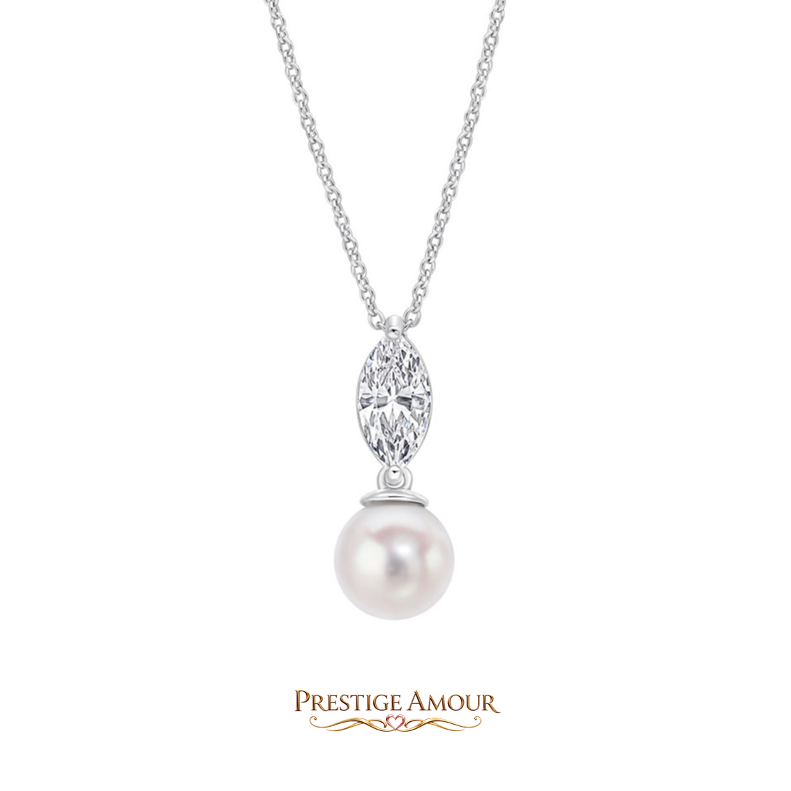 Marquise Pearl Drop Pendant – Sterling Silver