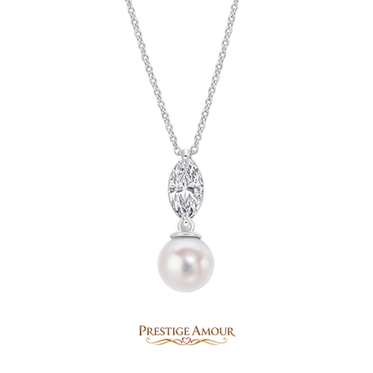 Marquise Pearl Drop Pendant – Sterling Silver