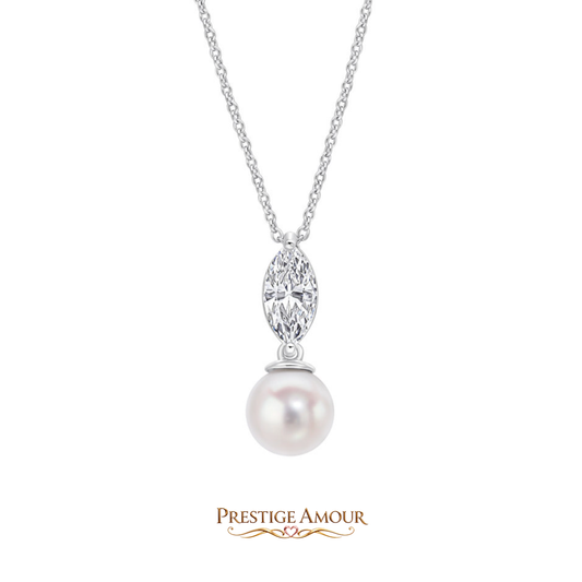 Marquise Pearl Drop Pendant – Sterling Silver