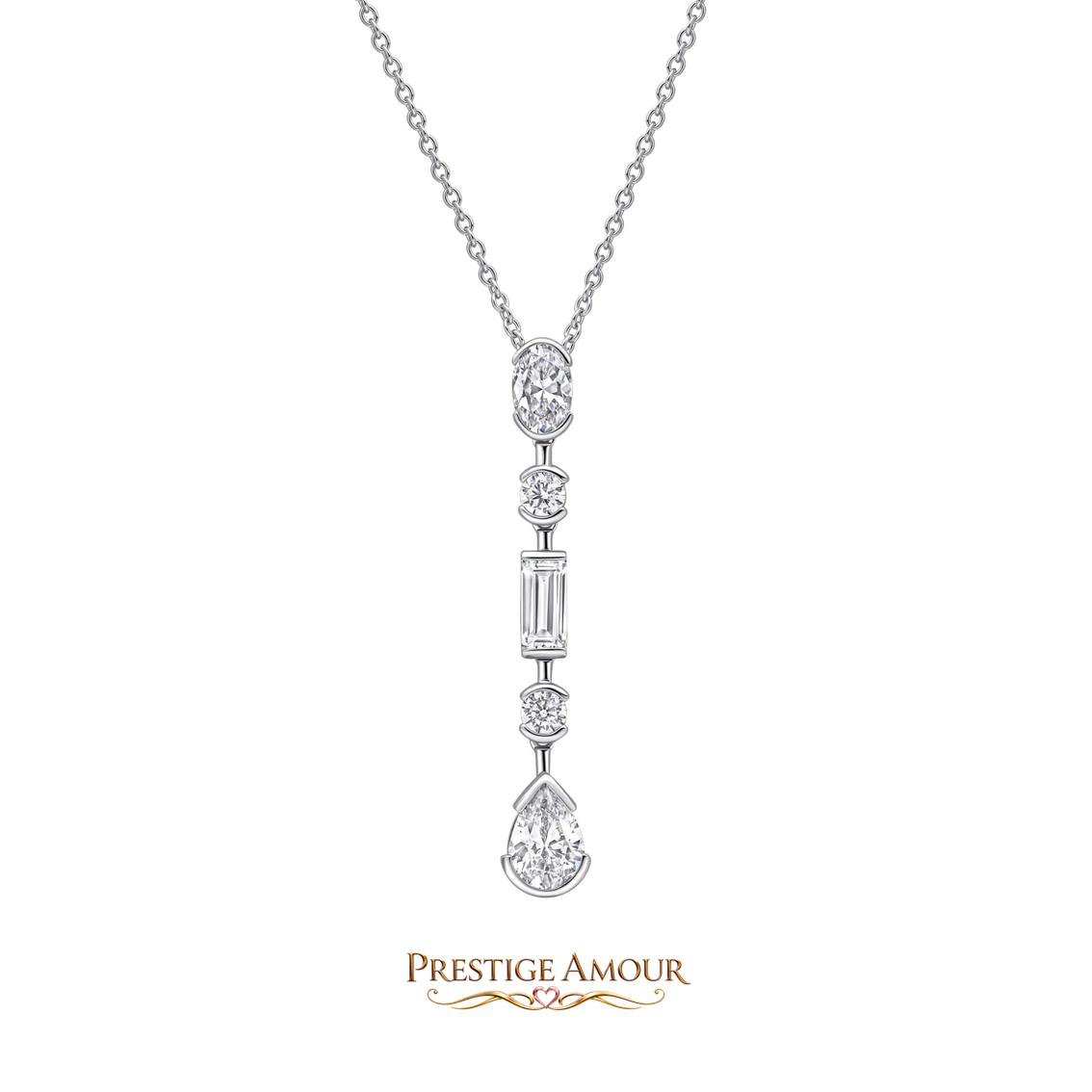 Elongated Half Bezel Pendant – Sterling Silver, Triple Plated