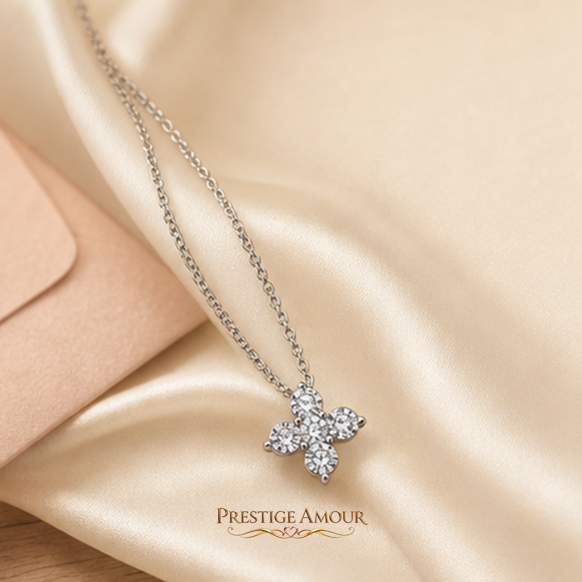 Zirconia Cluster Flower Pendant – Sterling Silver, Triple Plated