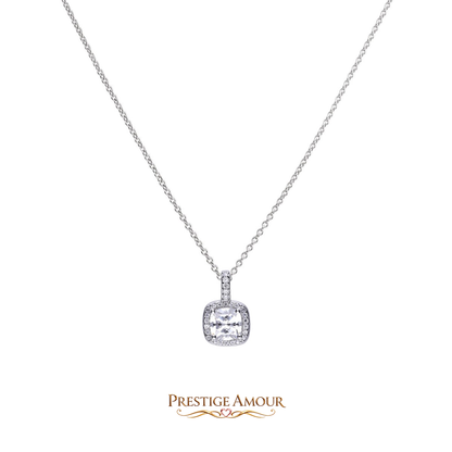 Square Solitaire and Pavé Set Pendant – Sterling Silver, Triple Plated