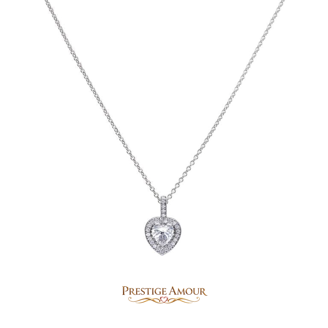 Pavé Set Zirconia Heart Pendant – Sterling Silver, Triple Plated