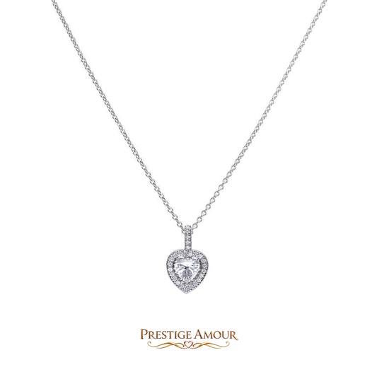Pavé Set Zirconia Heart Pendant – Sterling Silver, Triple Plated