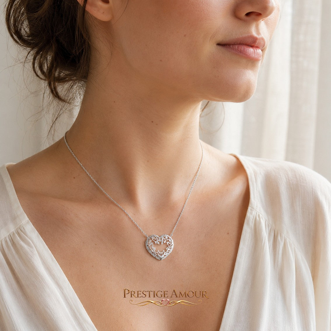 Laura Ashley Firbeck Toile Heart Necklace – detail view 3