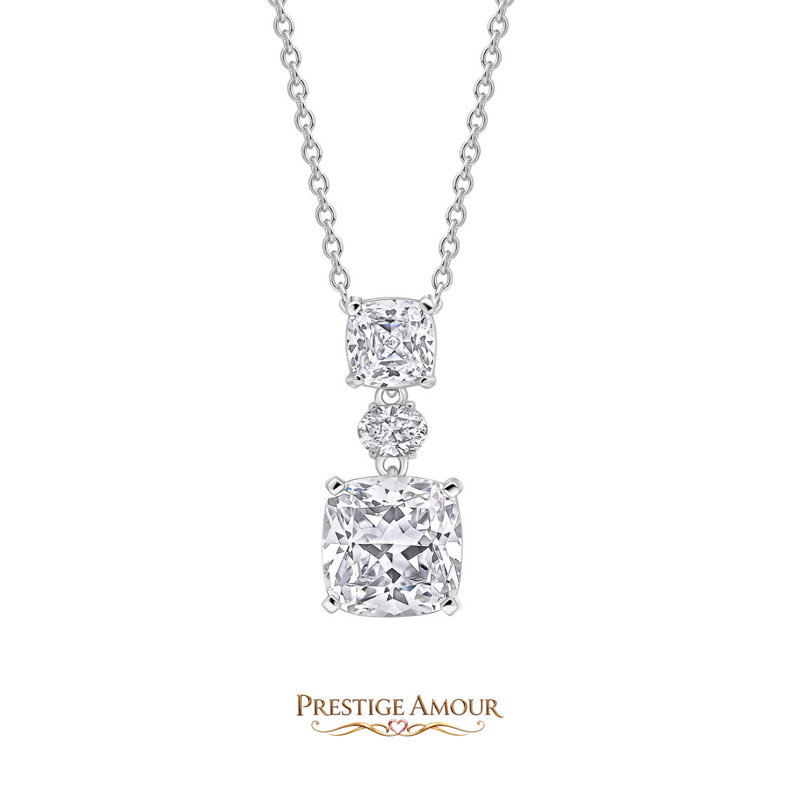 Radiant & Oval Cut Drop Pendant – Sterling Silver