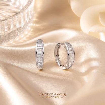Diamonfire Channel Set Baguette Zirconia Hoop Earrings