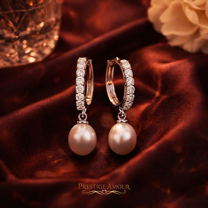 Diamonfire Pearl Drop Hoop Earrings w/ Pave Zirconia