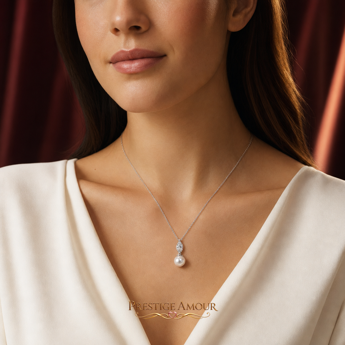 Marquise Pearl Drop Pendant – Sterling Silver