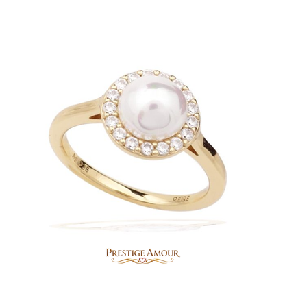 Shell Pearl and Zirconia Halo Ring – Sterling Silver