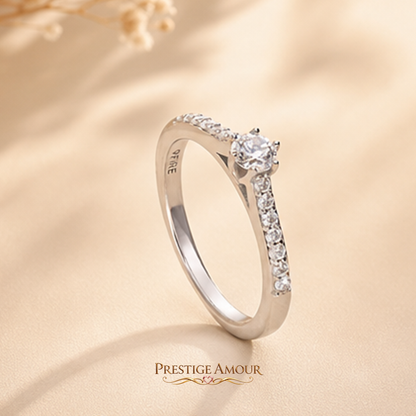 Six Claw Solitaire Ring with Pavé Shoulders