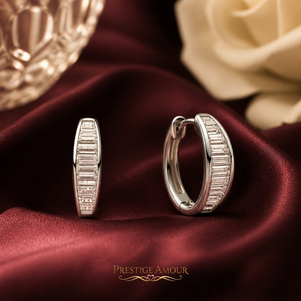 Diamonfire Channel Set Baguette Zirconia Hoop Earrings