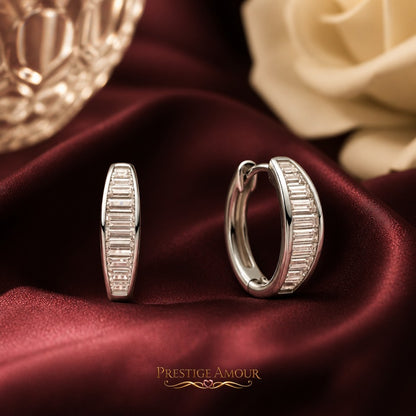 Diamonfire Channel Set Baguette Zirconia Hoop Earrings