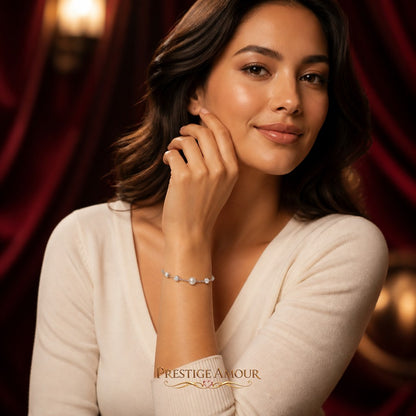 Diamonfire Alternating Shell Pearl and Zirconia Station Bracelet