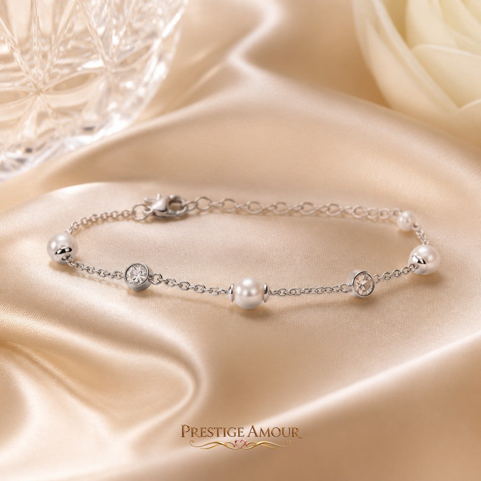 Diamonfire Alternating Shell Pearl and Zirconia Station Bracelet