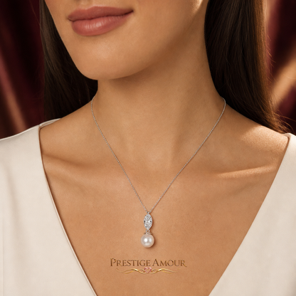 Marquise Pearl Drop Pendant – Sterling Silver