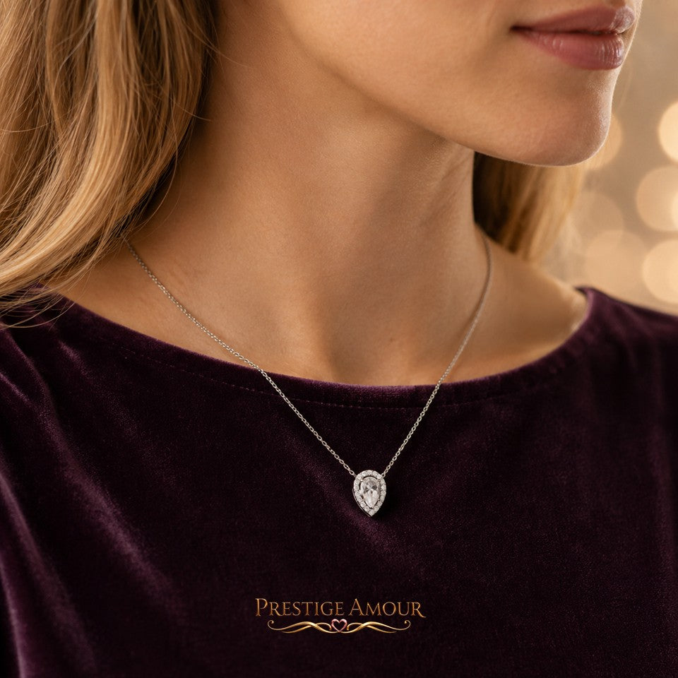 Diamonfire Teardrop Halo Necklace