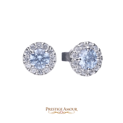 Blue Pavé Set Stud Earrings – Sterling Silver, Triple Plated, 57-Facet