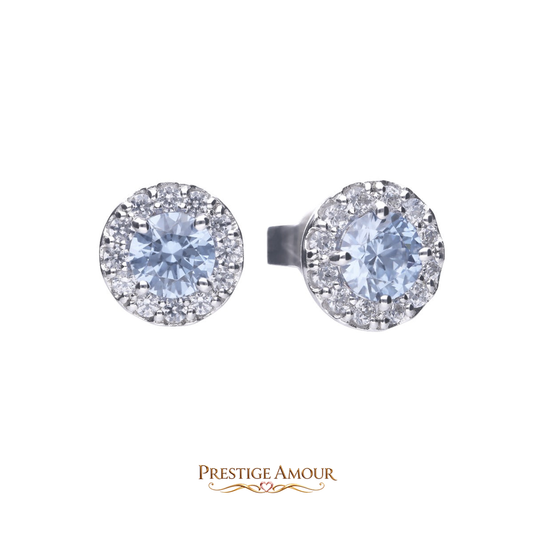 Blue Pavé Set Stud Earrings – Sterling Silver, Triple Plated, 57-Facet