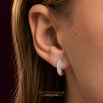 Diamonfire Channel Set Baguette Zirconia Hoop Earrings