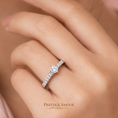 Six Claw Solitaire Ring with Pavé Shoulders