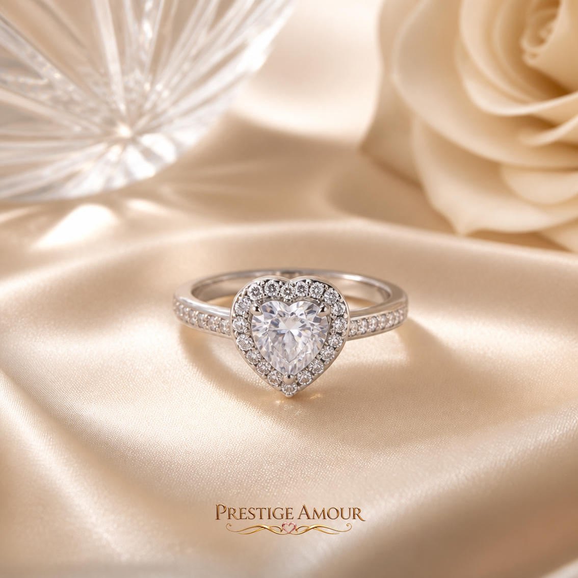 Pavé Set Zirconia Heart Ring – Sterling Silver, Triple Plated