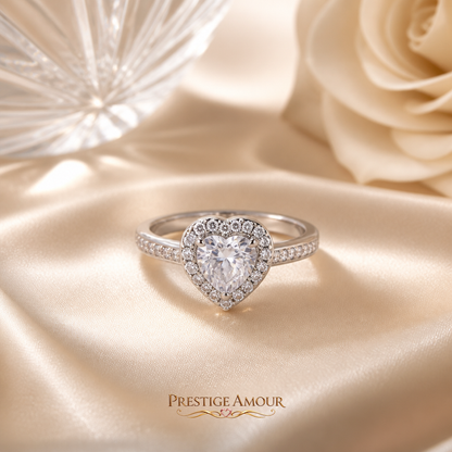 Pavé Set Zirconia Heart Ring – Sterling Silver, Triple Plated