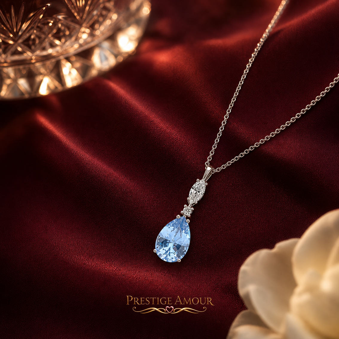 Teardrop and Marquise Drop Pendant – Sterling Silver, Triple Plated