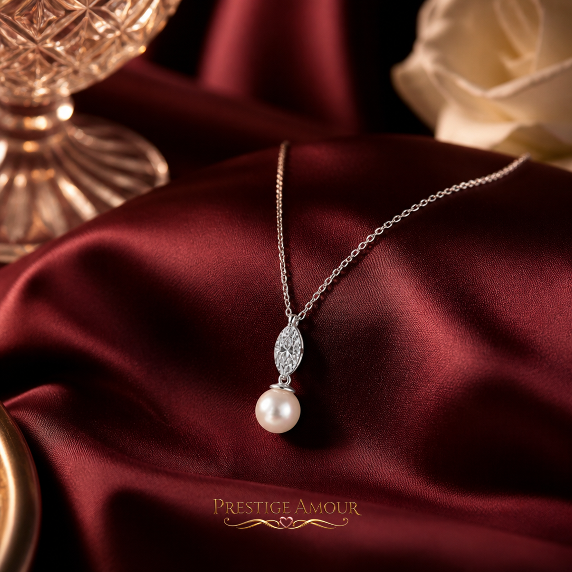 Marquise Pearl Drop Pendant – Sterling Silver