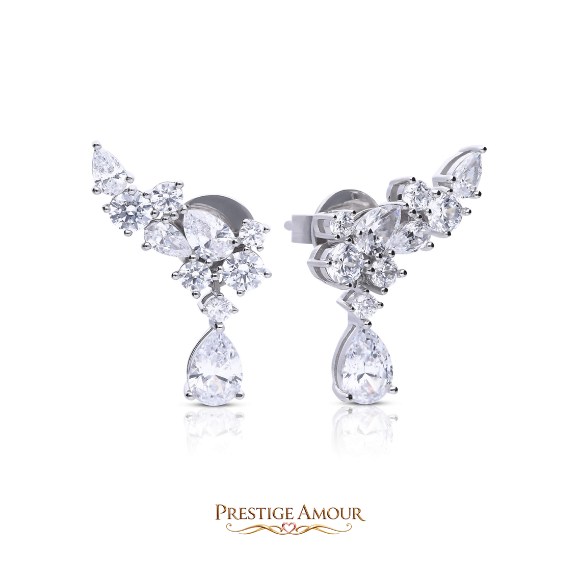 Statement Multi-Cut Zirconia Crawler Earrings with Drop – Sterling Silver