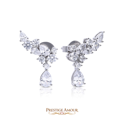 Statement Multi-Cut Zirconia Crawler Earrings with Drop – Sterling Silver