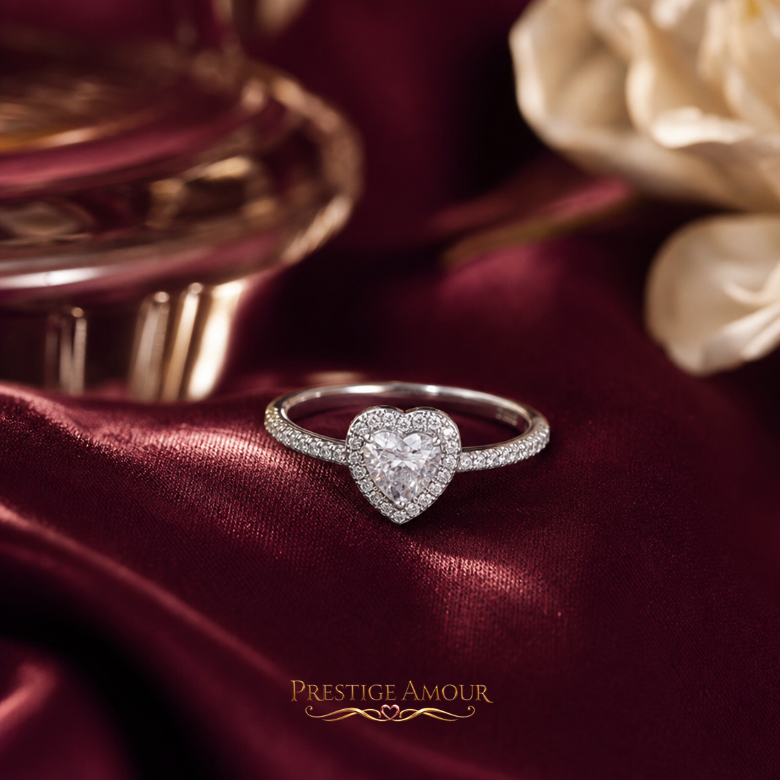 Pavé Set Zirconia Heart Ring – Sterling Silver, Triple Plated