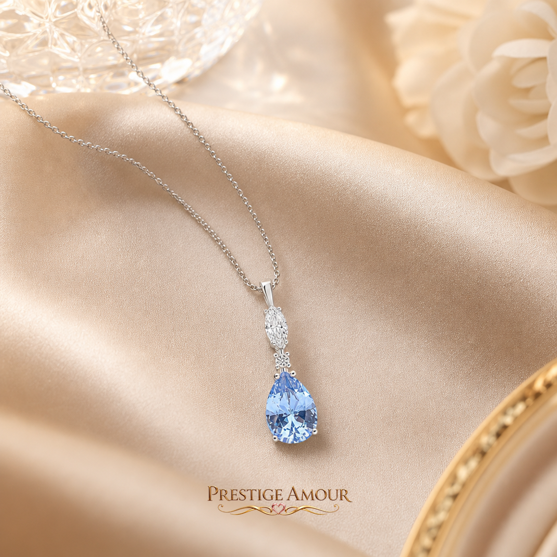 Teardrop and Marquise Drop Pendant – Sterling Silver, Triple Plated