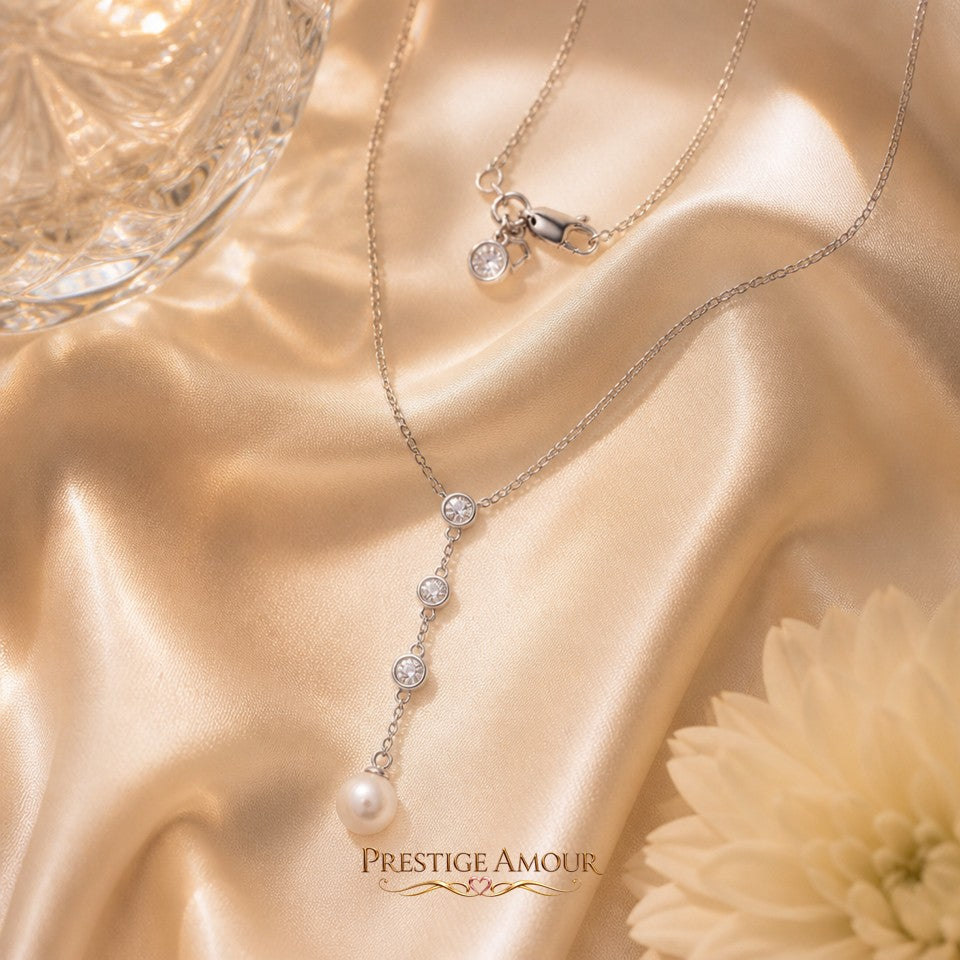 Diamonfire Zirconia and Shell Pearl Y Chain Drop Necklace