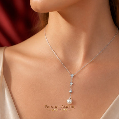 Diamonfire Zirconia and Shell Pearl Y Chain Drop Necklace