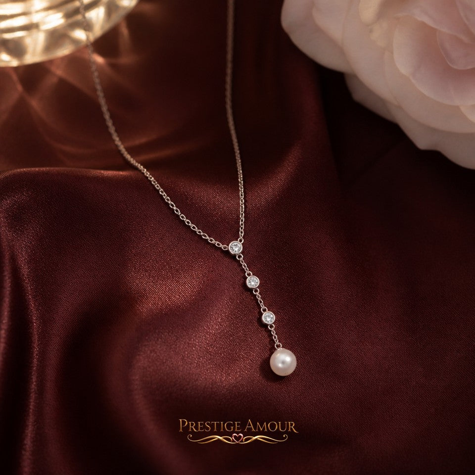Diamonfire Zirconia and Shell Pearl Y Chain Drop Necklace