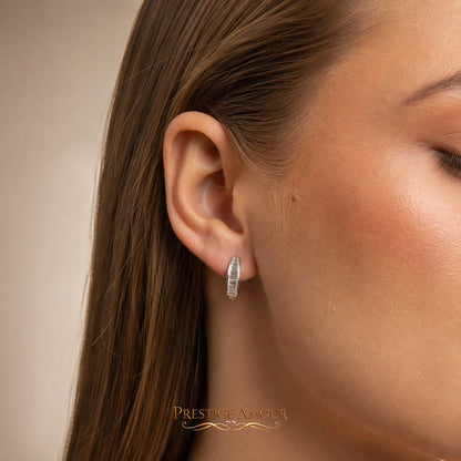 Diamonfire Channel Set Baguette Zirconia Hoop Earrings