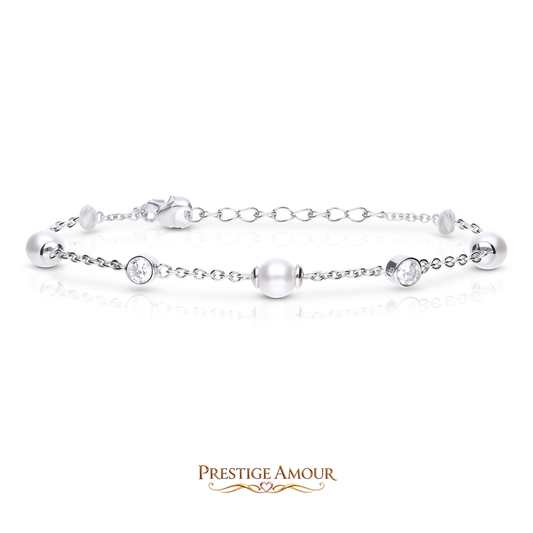 Alternating Shell Pearl and Zirconia Station Bracelet
