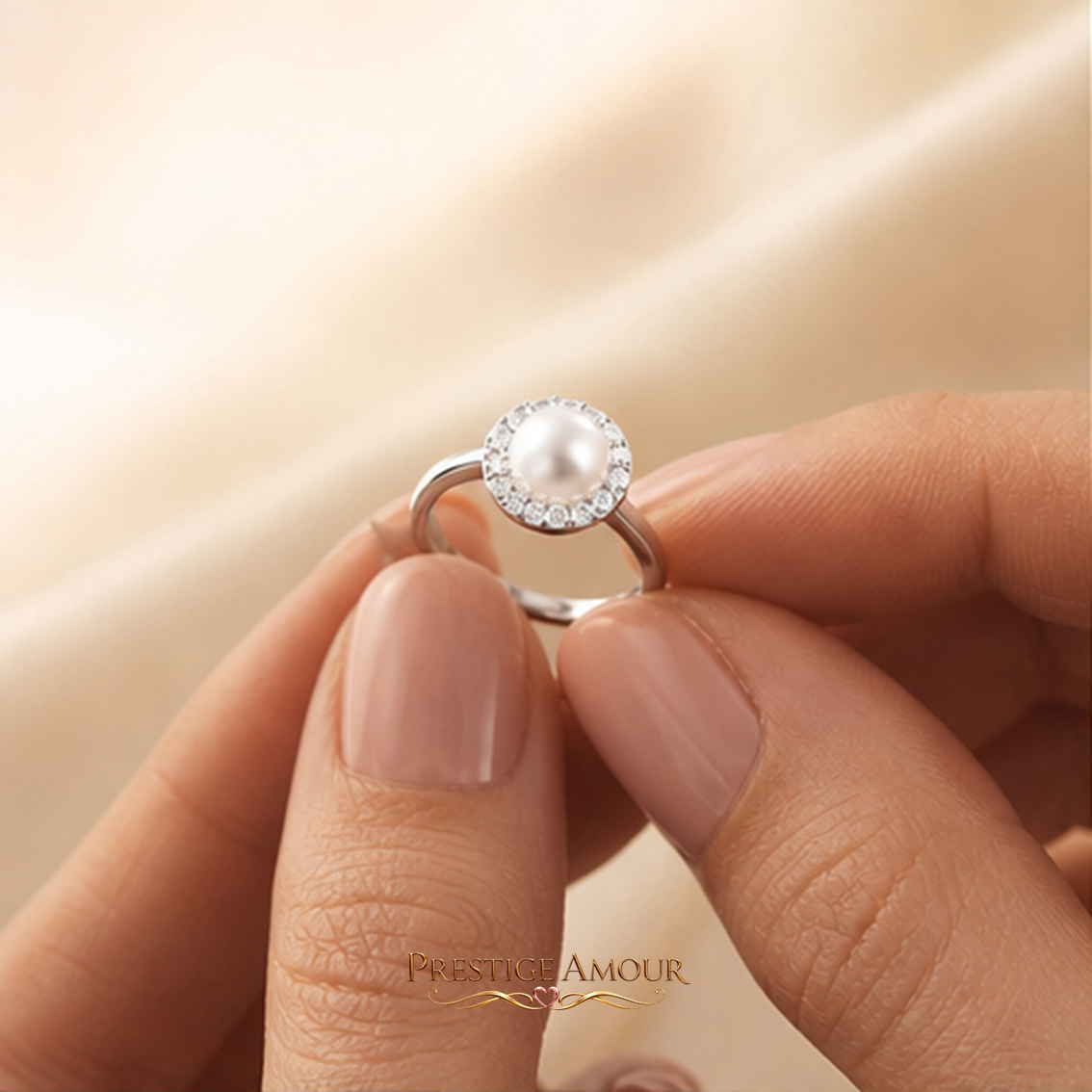Shell Pearl and Zirconia Halo Ring – Sterling Silver