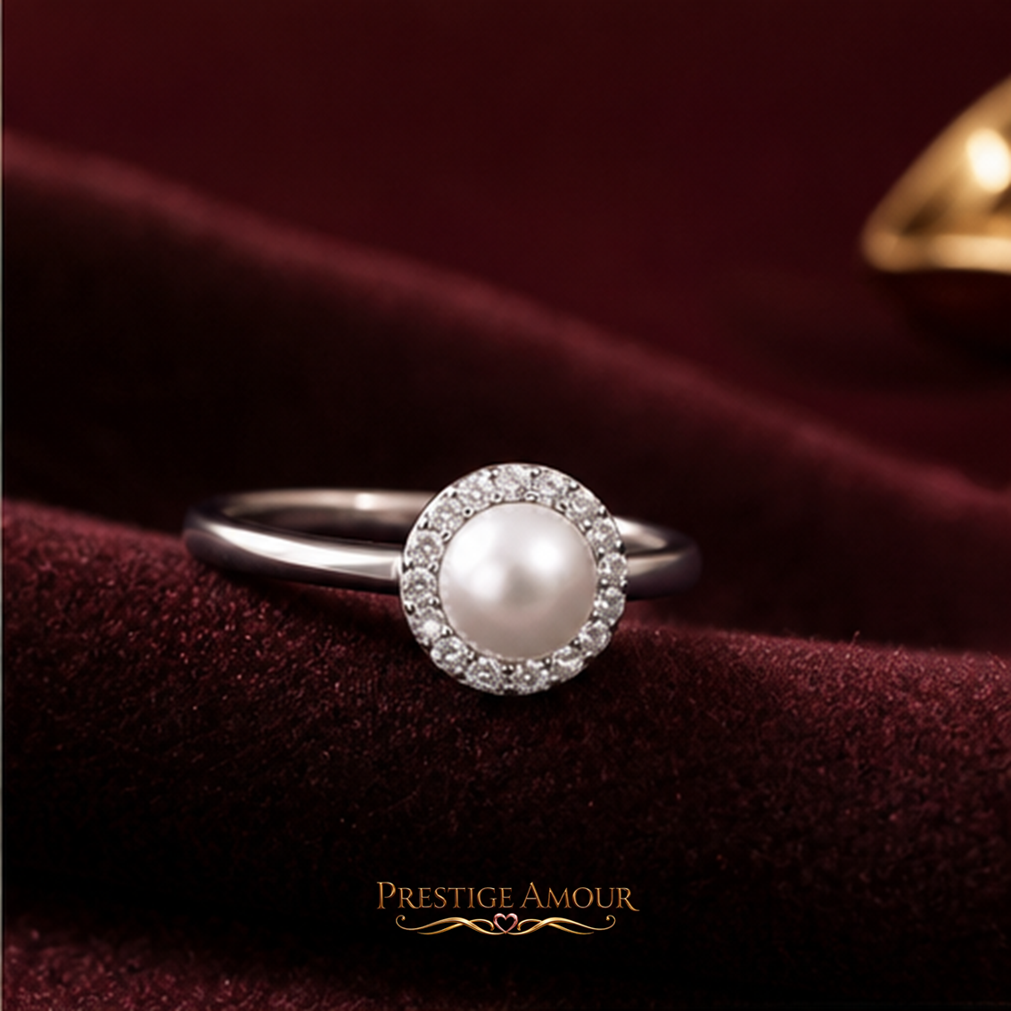 Shell Pearl and Zirconia Halo Ring – Sterling Silver