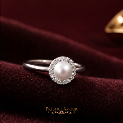 Shell Pearl and Zirconia Halo Ring – Sterling Silver